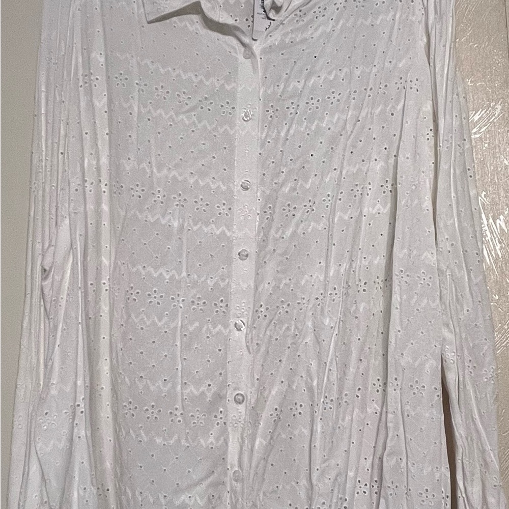 Torrid White Eyelet Button Up Long Sleeve Shirt 3X